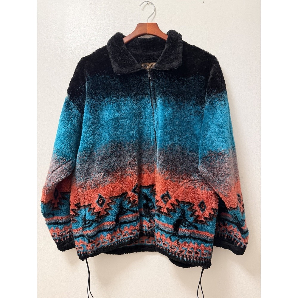 Vintage Bear Ridge Outfitters Aztec Kokopelli Full Zip Fleece Jacket USA Medium